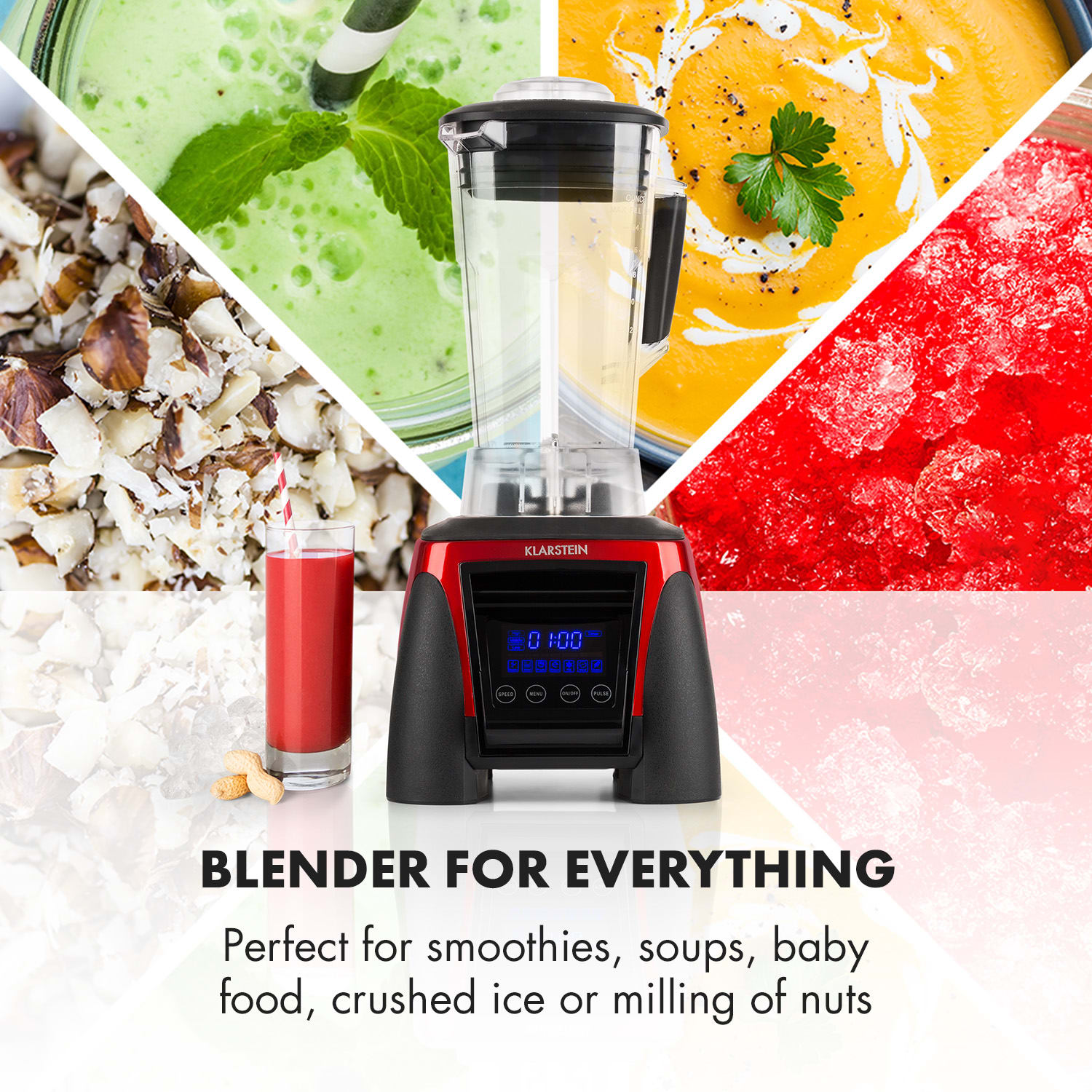Klarstein Herakles-8G-R, 1800 W, 2 litre, stolný mixér, červený, smoothie, bez BPA – Obrázok 5