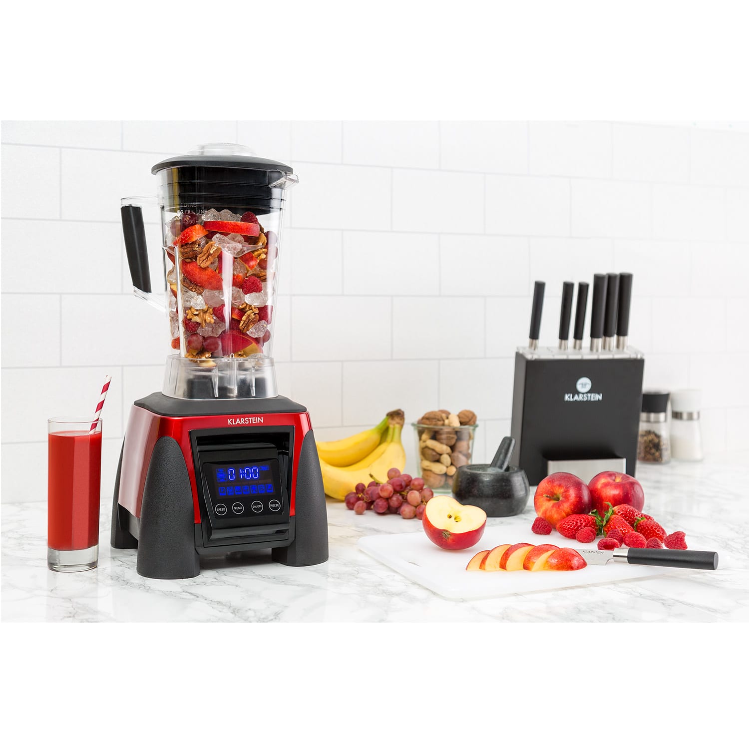 Klarstein Herakles-8G-R, 1800 W, 2 litre, stolný mixér, červený, smoothie, bez BPA – Obrázok 2