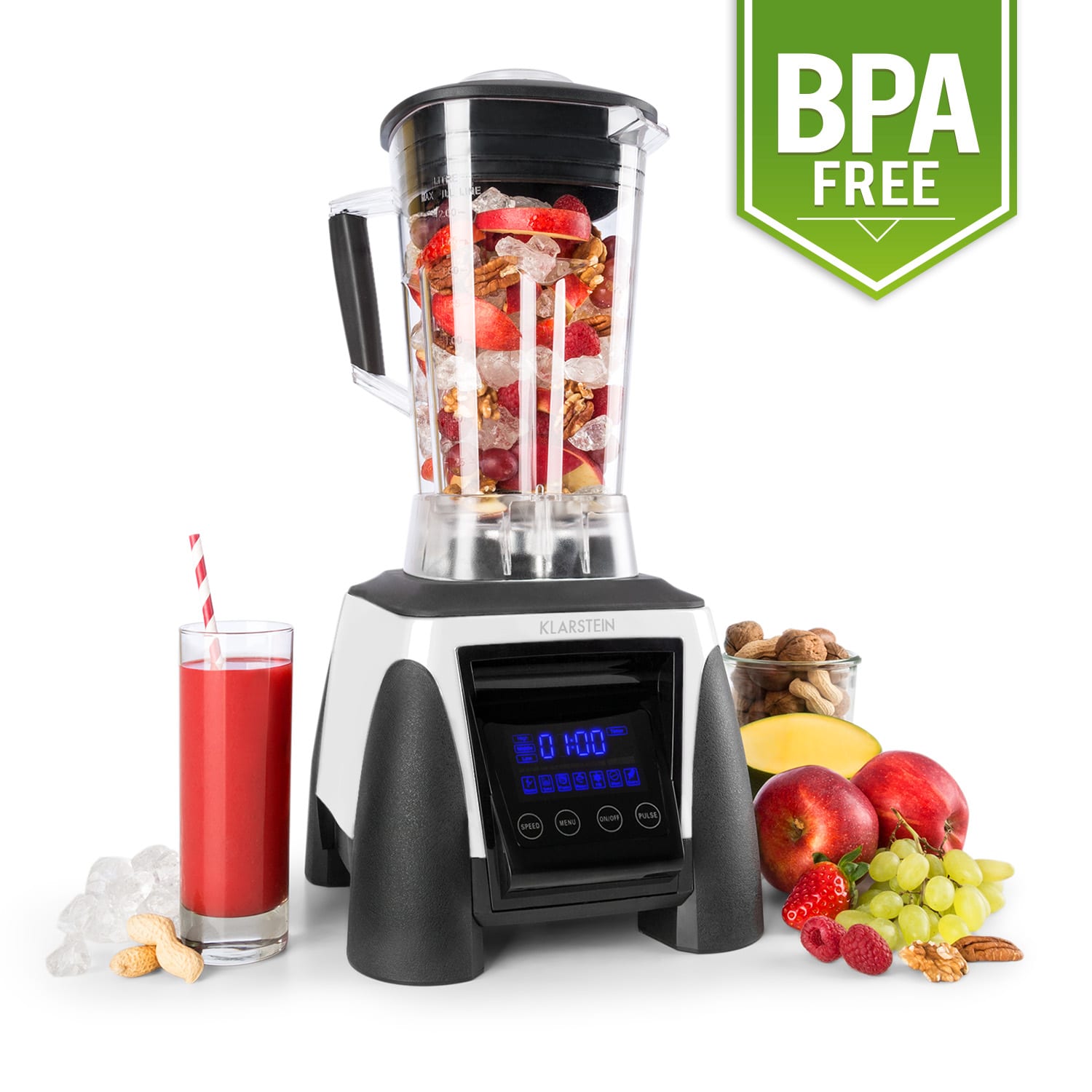 Klarstein Herakles-8G-W, 1800 W, 2 litre, stolný mixér, biely, green smoothie, bez BPA