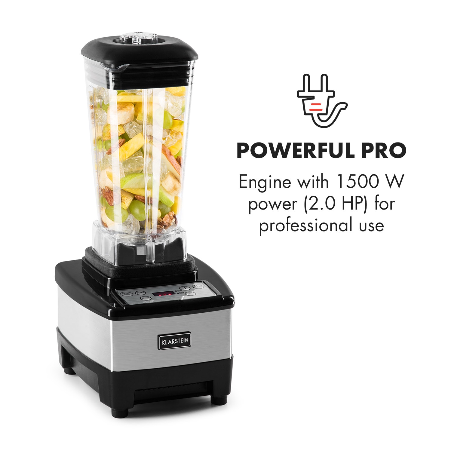 Klarstein Herakles-4G-B, 1500 W, 2 litre, stolný mixér, čierny, green smoothie, bez BPA – Obrázok 3