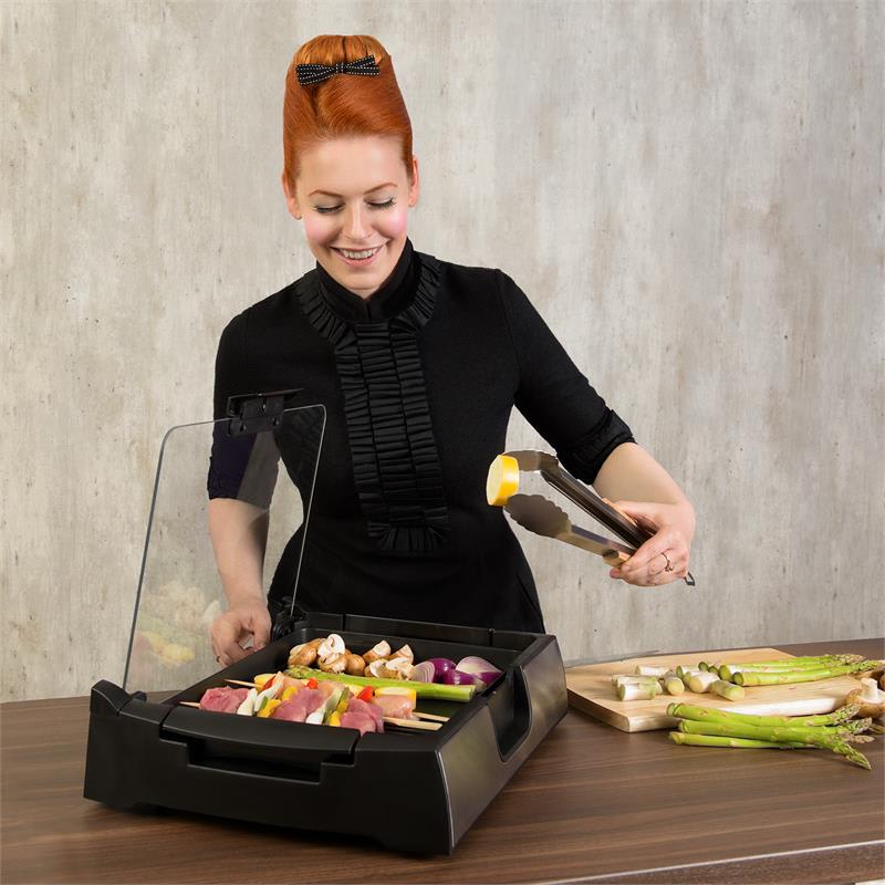 Klarstein Showmaster, 1500 W, do 250 °C, stolný gril, sklenený kryt – Obrázok 2