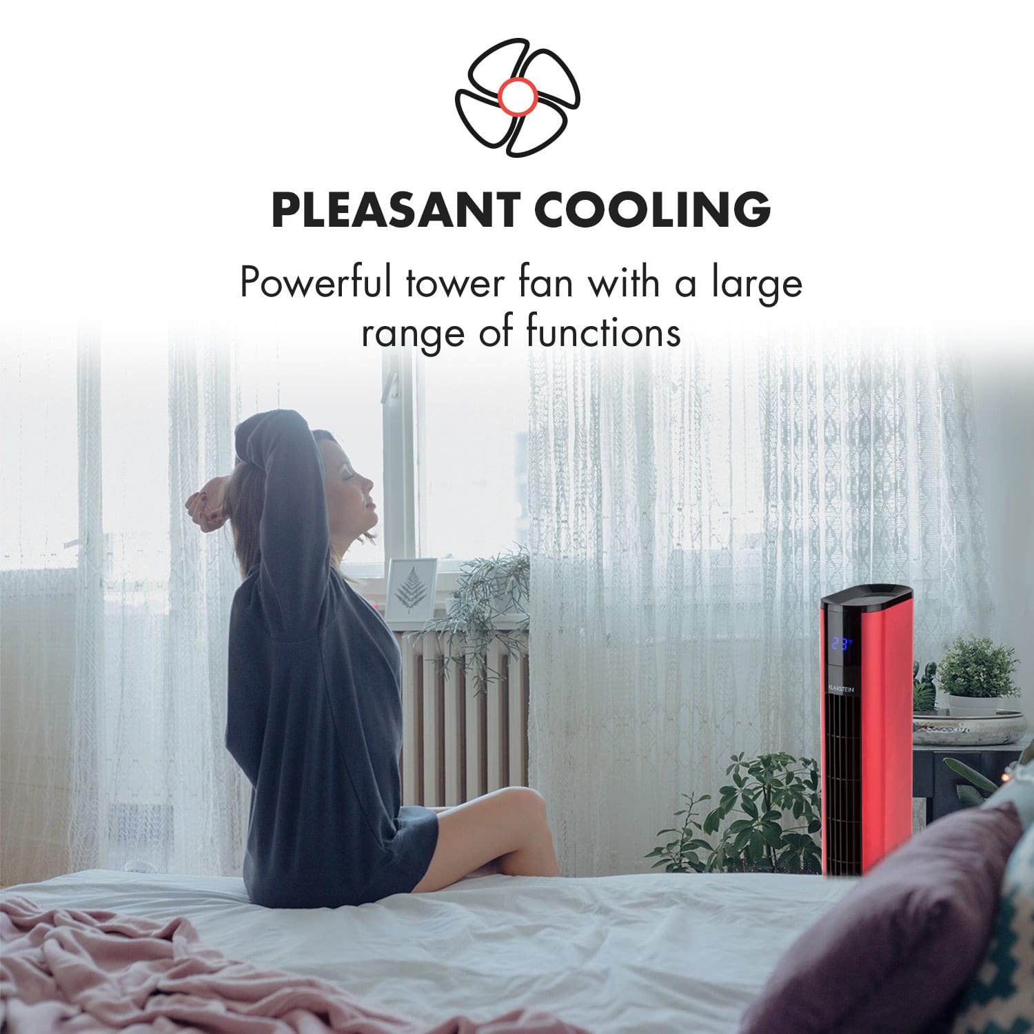 Klarstein Skyscraper 3G, stĺpový ventilátor s dotykovým ovládaním, 50 W, diaľkový ovládač, červený – Obrázok 2