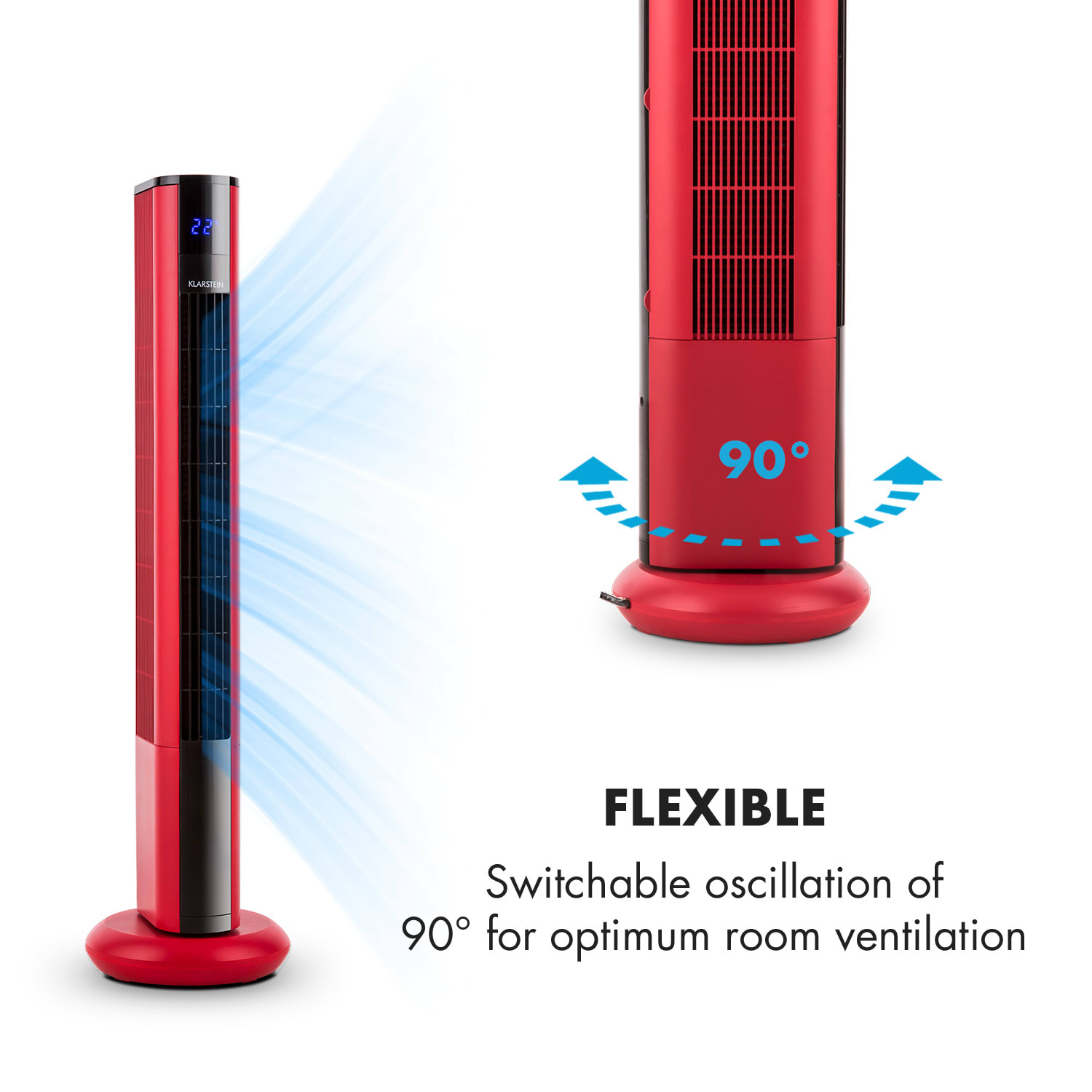 Klarstein Skyscraper 3G, stĺpový ventilátor s dotykovým ovládaním, 50 W, diaľkový ovládač, červený – Obrázok 4