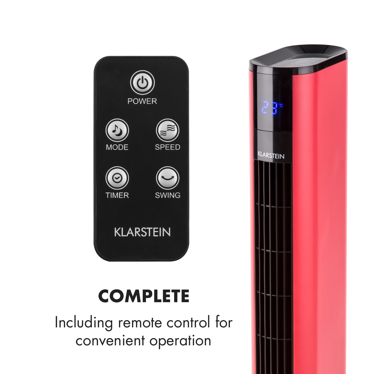Klarstein Skyscraper 3G, stĺpový ventilátor s dotykovým ovládaním, 50 W, diaľkový ovládač, červený – Obrázok 5