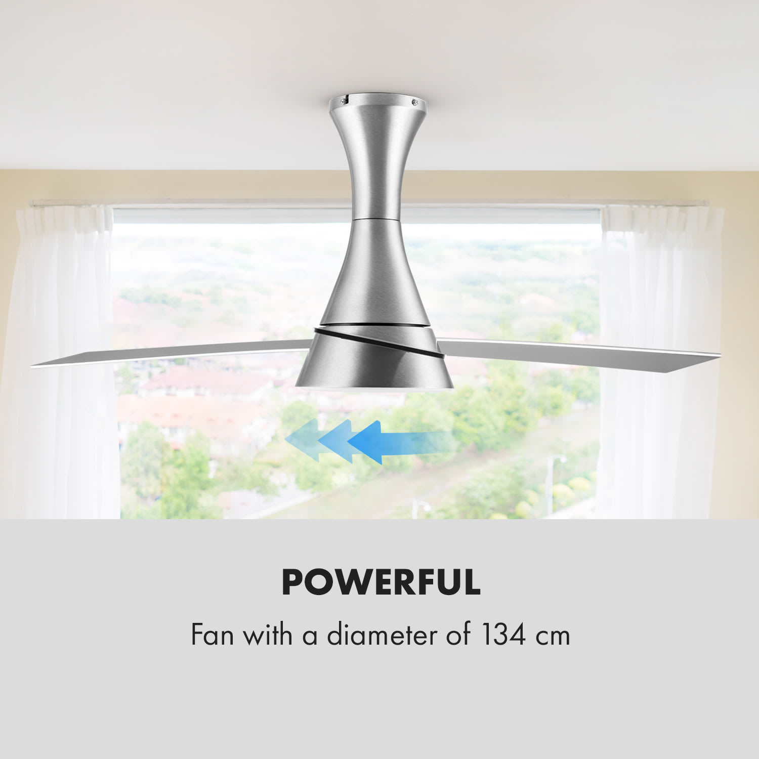 Klarstein Steletto, stropný ventilátor so svietidlom, 55 W, 134 cm, diaľkový ovládač, hliník – Obrázok 5