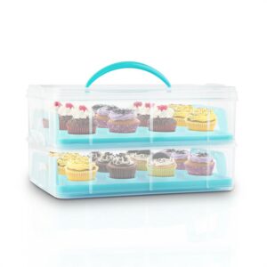 Klarstein USS Blue Cookie, modrý, prenosný box na koláče s 2 poschodiami, 2 roštami a držadlom