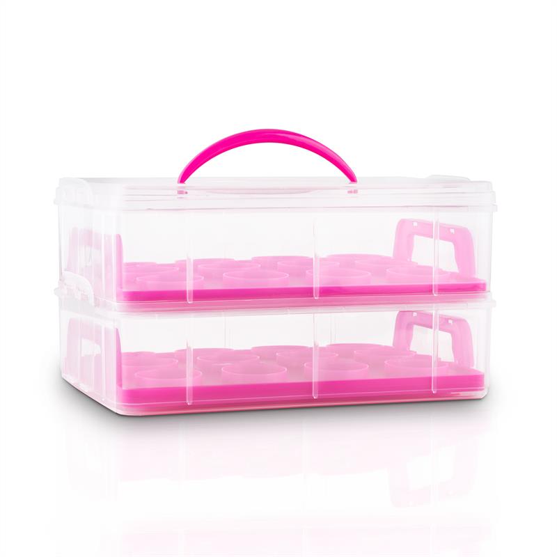 Klarstein USS Pink Cookie, ružový, prenosný box na koláče s 2 poschodiami, 2 roštami a držadlom – Obrázok 2