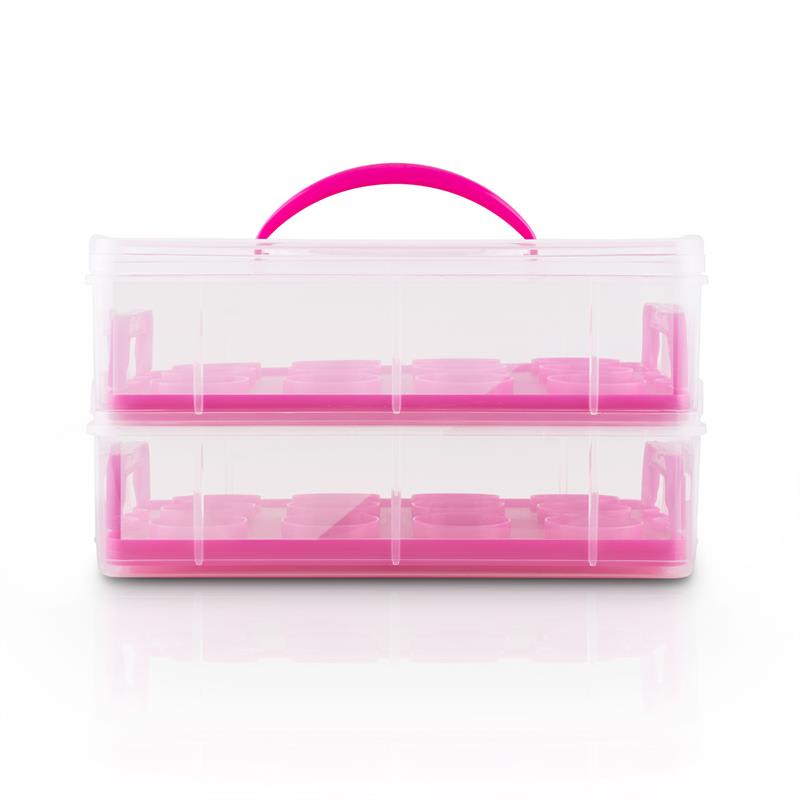 Klarstein USS Pink Cookie, ružový, prenosný box na koláče s 2 poschodiami, 2 roštami a držadlom – Obrázok 3