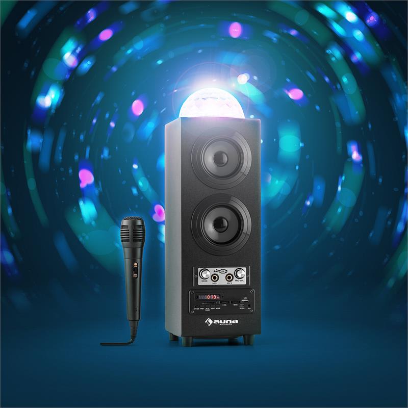 Auna DiscoStar Black, prenosný bluetooth reproduktor, USB, akumulátor, LED, mikrofón – Obrázok 3