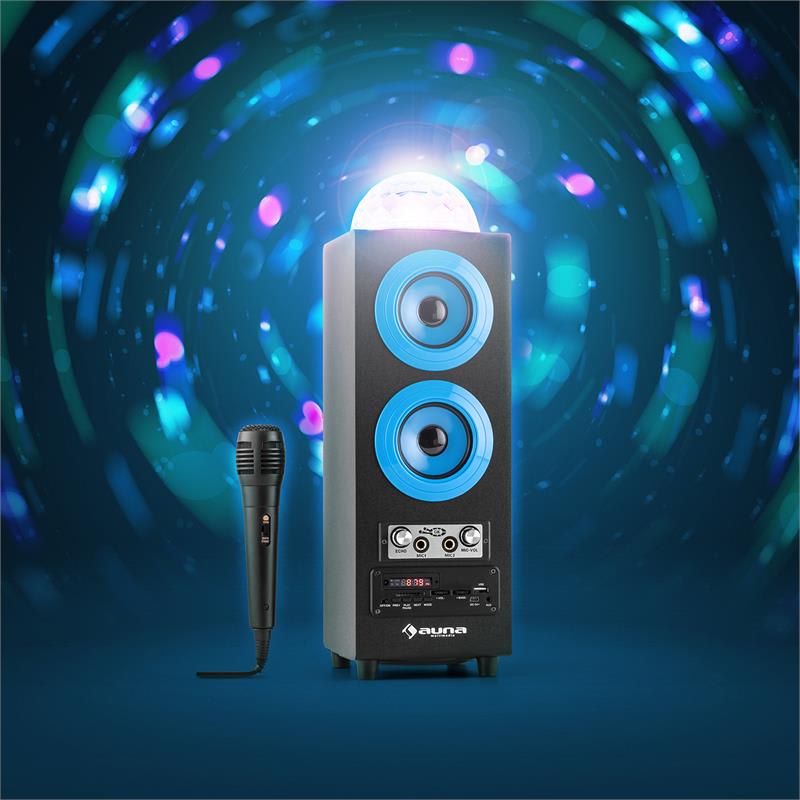 Auna DiscoStar Blue, prenosný 2.1 bluetooth reproduktor, USB, akumulátor, LED, mikrofón – Obrázok 3