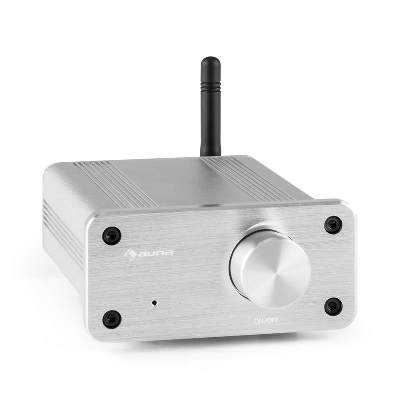 Auna BT-Bro, 40W RMS, strieborný, mini stereo zosilňovač, trieda D, bluetooth, hliník
