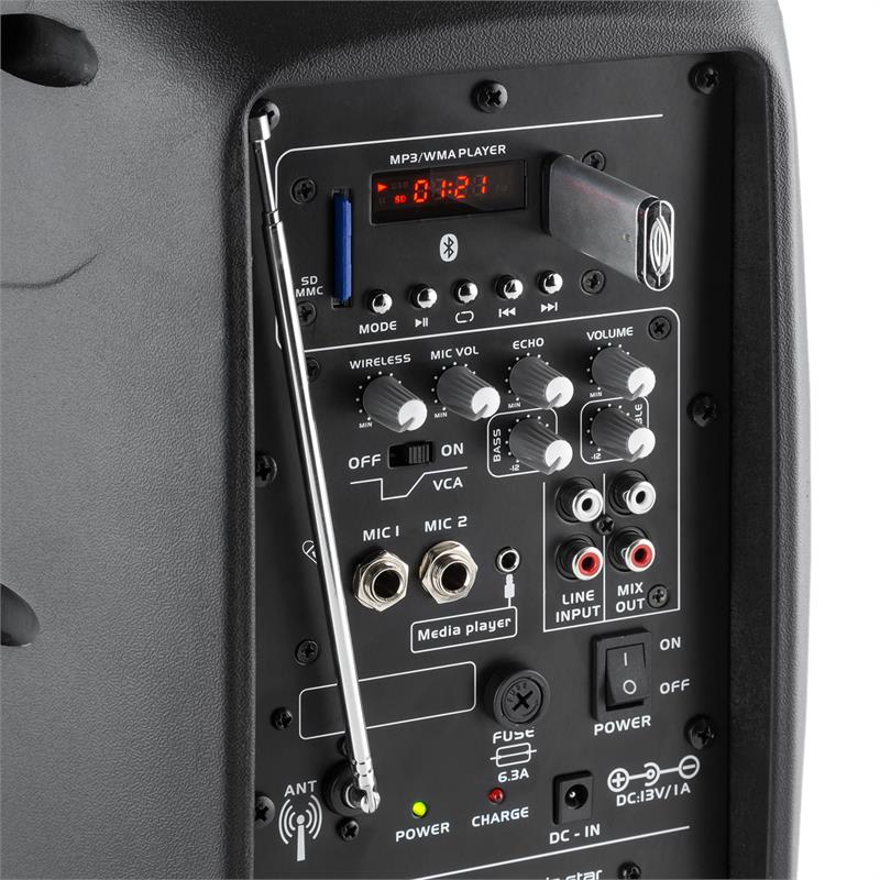 Malone Bushfunk 20, aktívny PA reproduktor, 400 W, bluetooth, akumulátor, USB, SD, MP3 VHF – Obrázok 5