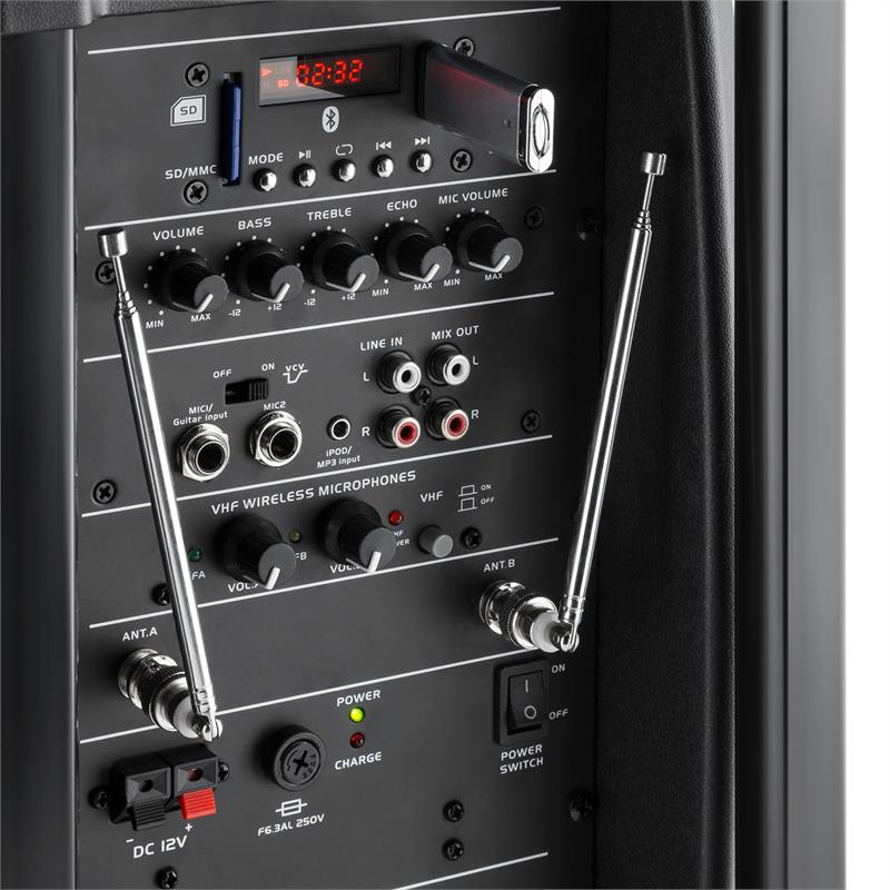 Malone Bushfunk 30, aktívny PA reproduktor, 700 W, bluetooth, akumulátor, USB, SD, MP3 VHF – Obrázok 4
