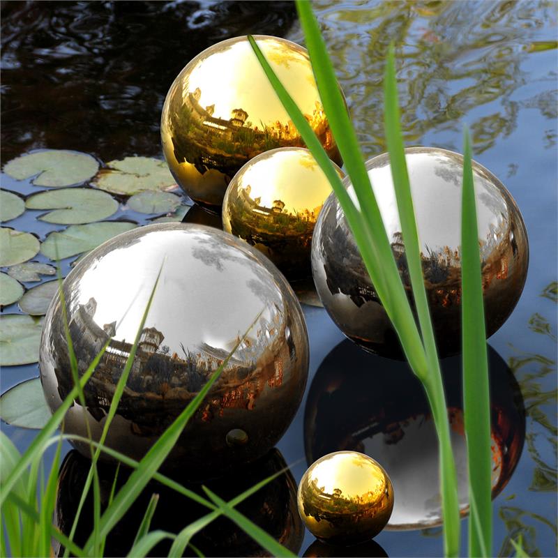 Blumfeldt Golden Globes, zlatá, ušľachtilá oceľ, záhradná guľa, dekoračná guľa, sada 3 ks, 13/20/28 cm – Obrázok 3