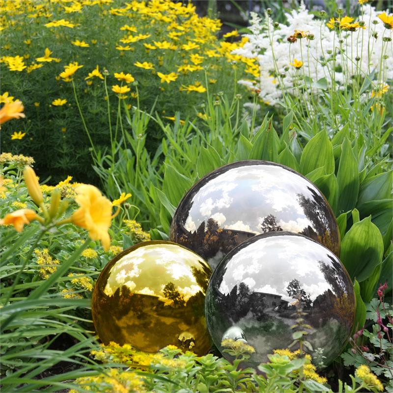Blumfeldt Golden Globes, zlatá, ušľachtilá oceľ, záhradná guľa, dekoračná guľa, sada 3 ks, 13/20/28 cm – Obrázok 4