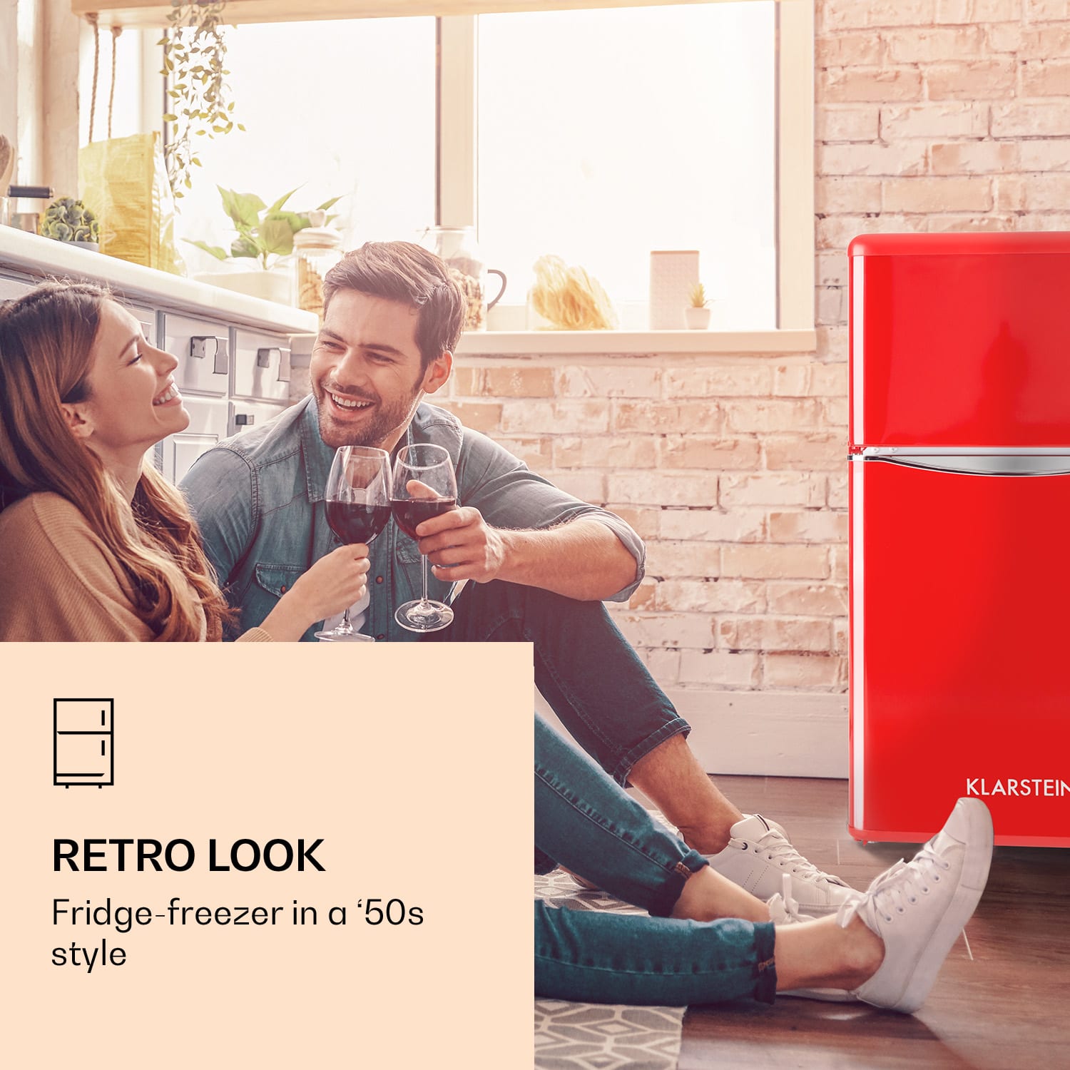 Klarstein Monroe Red, kombinovaná chladnička, 61/24 l, energet. trieda F, Retrolook, červená – Obrázok 2