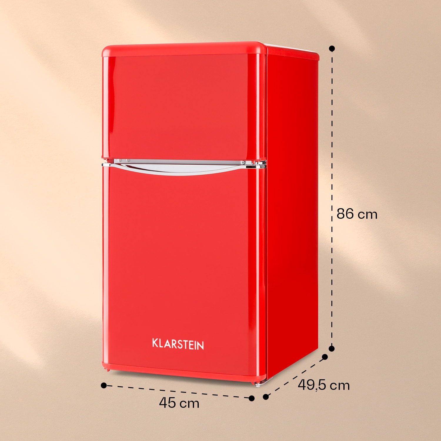 Klarstein Monroe Red, kombinovaná chladnička, 61/24 l, energet. trieda F, Retrolook, červená – Obrázok 5