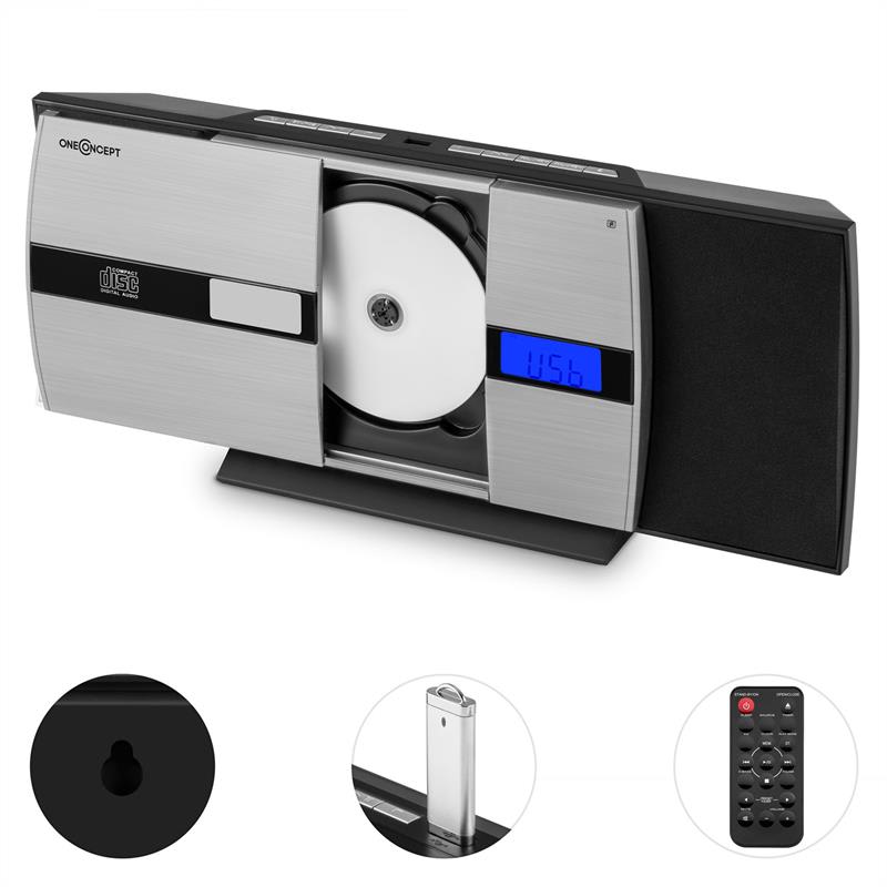 OneConcept V-15-BT, stereo systém, bluetooth, CD, USB, MP3, FM, AUX, budík, čierny – Obrázok 3