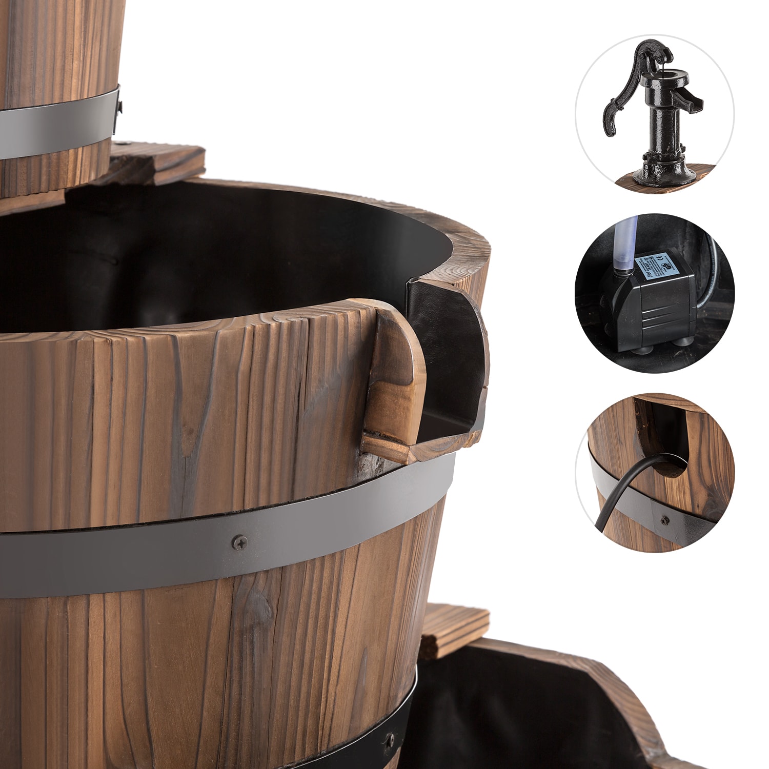 Blumfeldt Cascada 2G, kaskádová fontána, záhradná, 12 W, 800 l/h, drevo – Obrázok 3