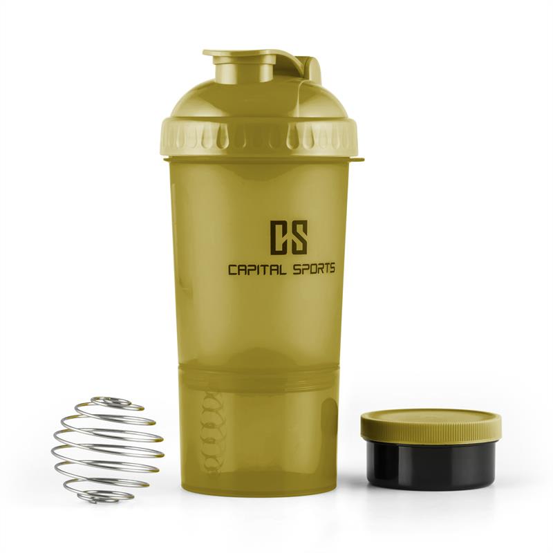 Capital Sports Shakster, šejker na proteínový nápoj, 600 ml, miešacia gulička, dóza na tabletky, zelený