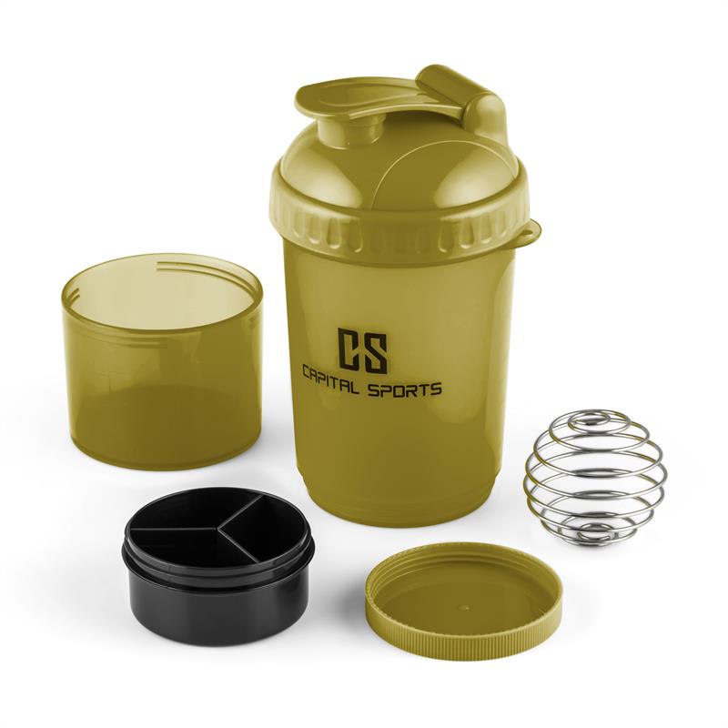 Capital Sports Shakster, šejker na proteínový nápoj, 600 ml, miešacia gulička, dóza na tabletky, zelený – Obrázok 4