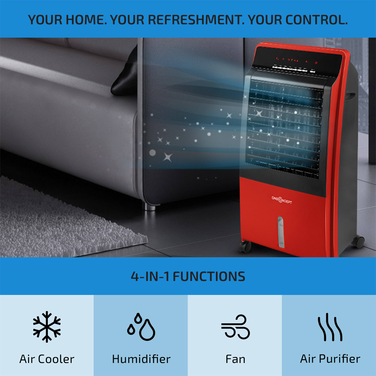 OneConcept CTR-1, ochladzovač vzduchu 4 v 1, 65 W, diaľkové ovládanie – Obrázok 3