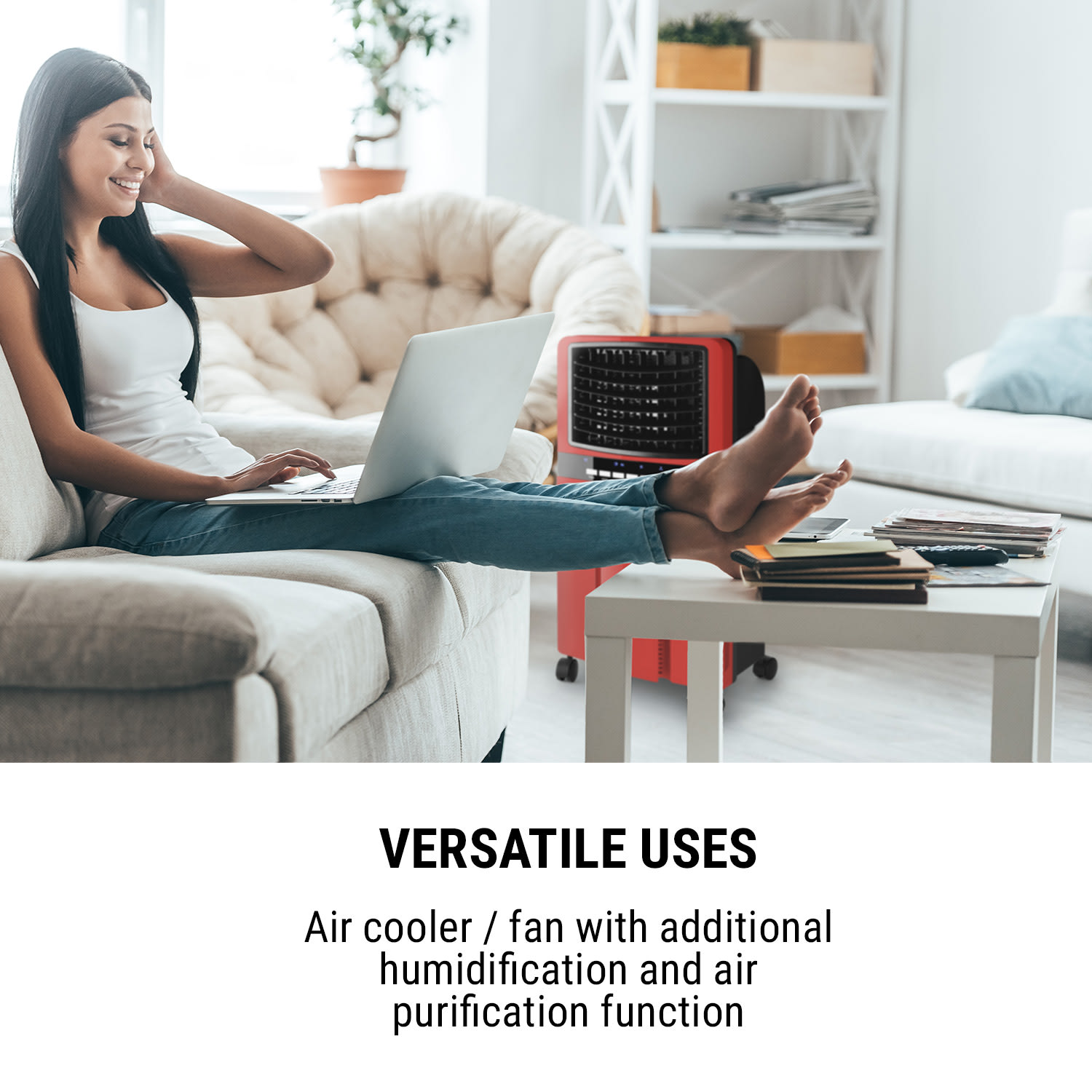 OneConcept Baltic Red, ochladzovač vzduchu, ventilátor, diaľkový ovládač, 65 W, 400 m³/h – Obrázok 4