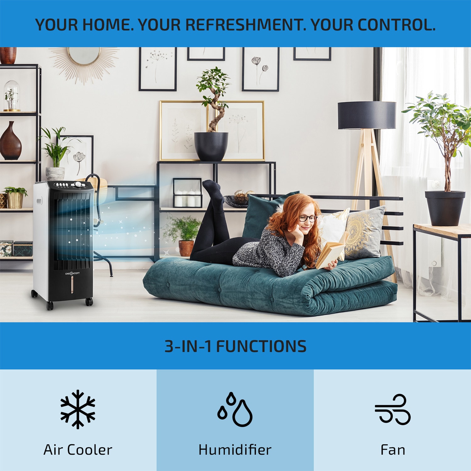 OneConcept MCH-1 V2, 3 v 1 ochladzovač vzduchu, ventilátor, 65 W – Obrázok 3