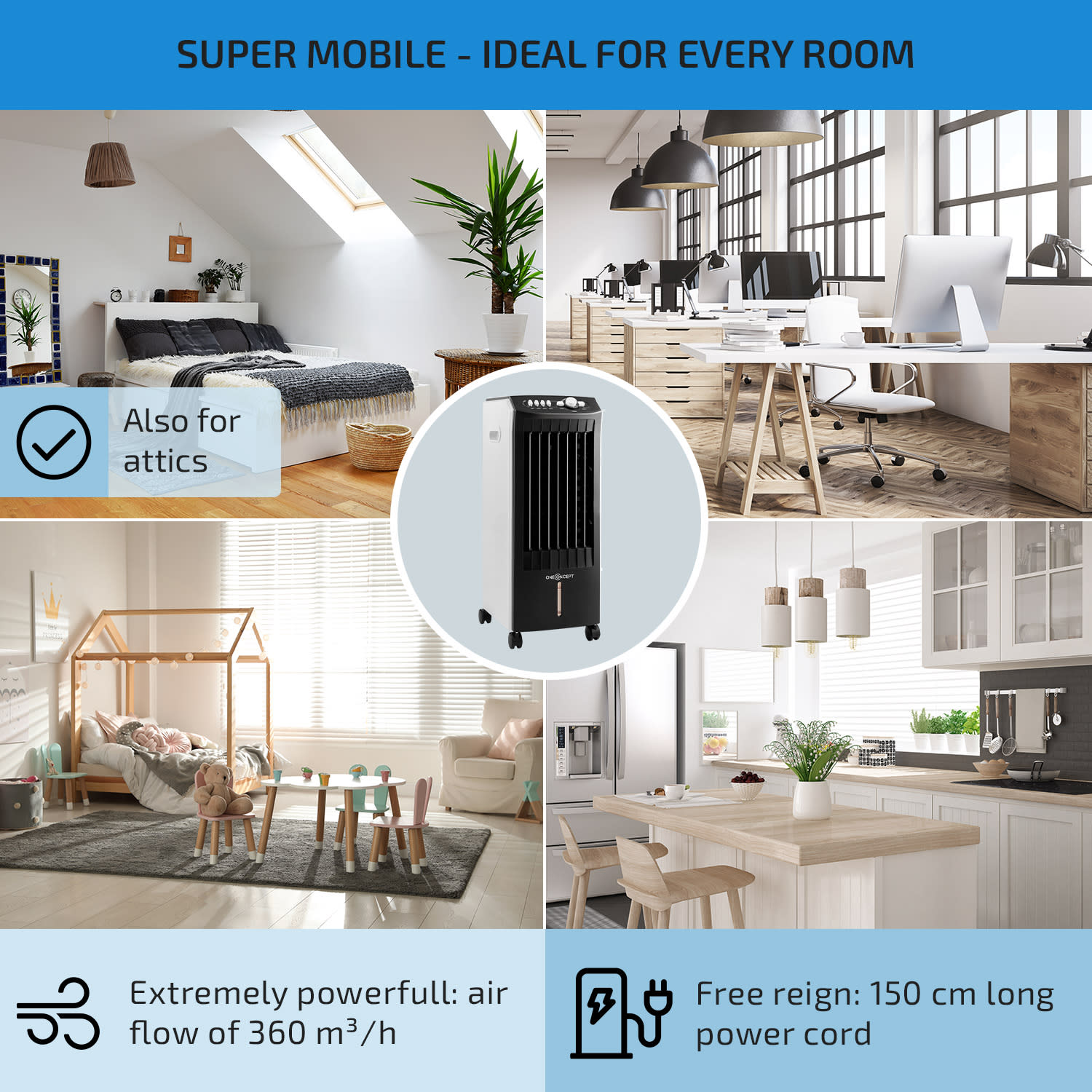 OneConcept MCH-1 V2, 3 v 1 ochladzovač vzduchu, ventilátor, 65 W – Obrázok 5