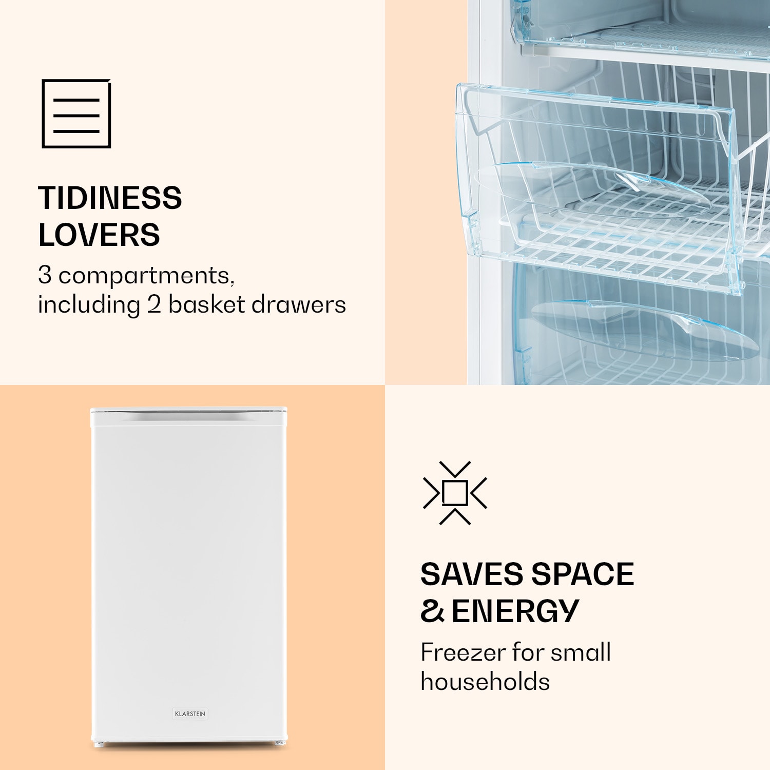Klarstein Garfield XL, mraznička, 69 l, 4 hviezdičky, 80 W, energet. trieda F, biela – Obrázok 3