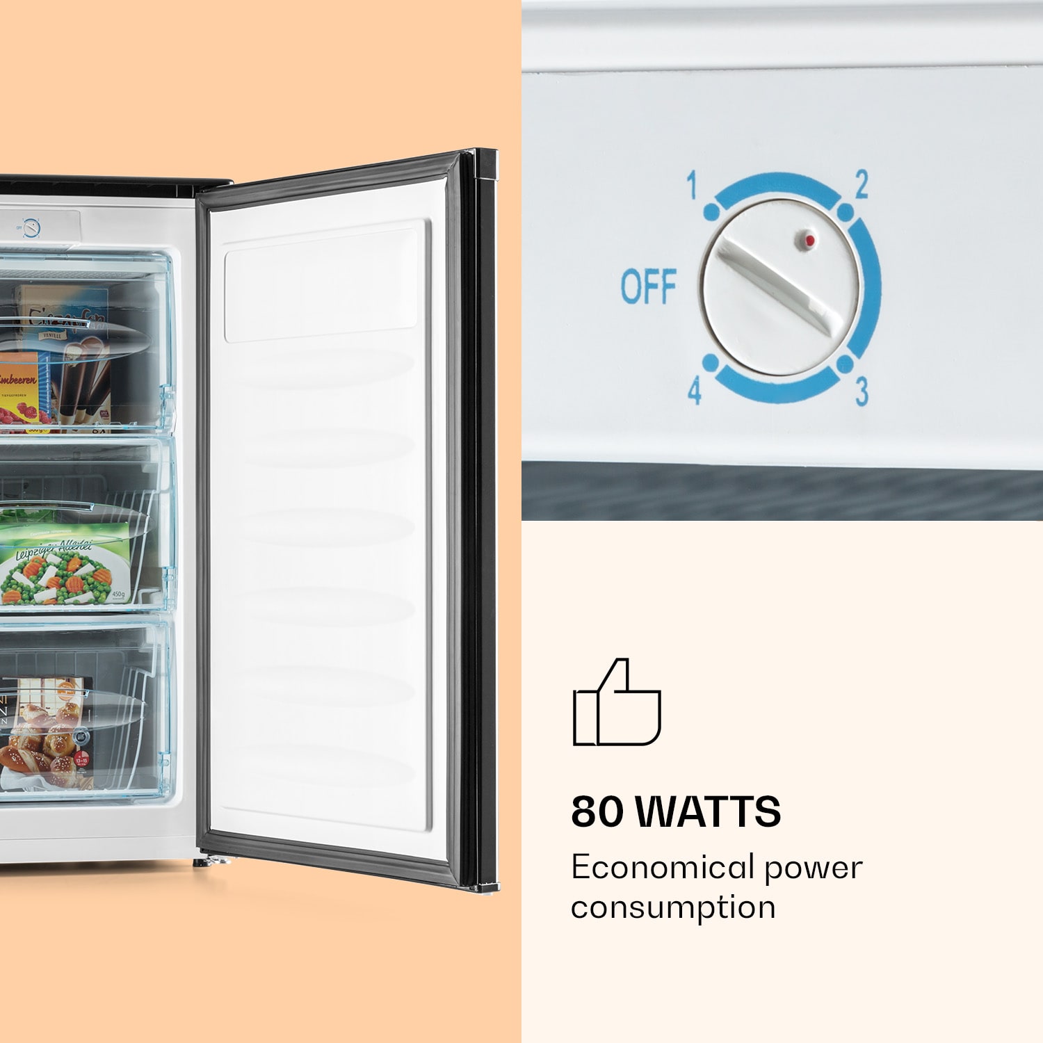 Klarstein Garfield XL, mraznička, 69 l, 4 hviezdičky, 80 W, energet. trieda F, biela – Obrázok 5