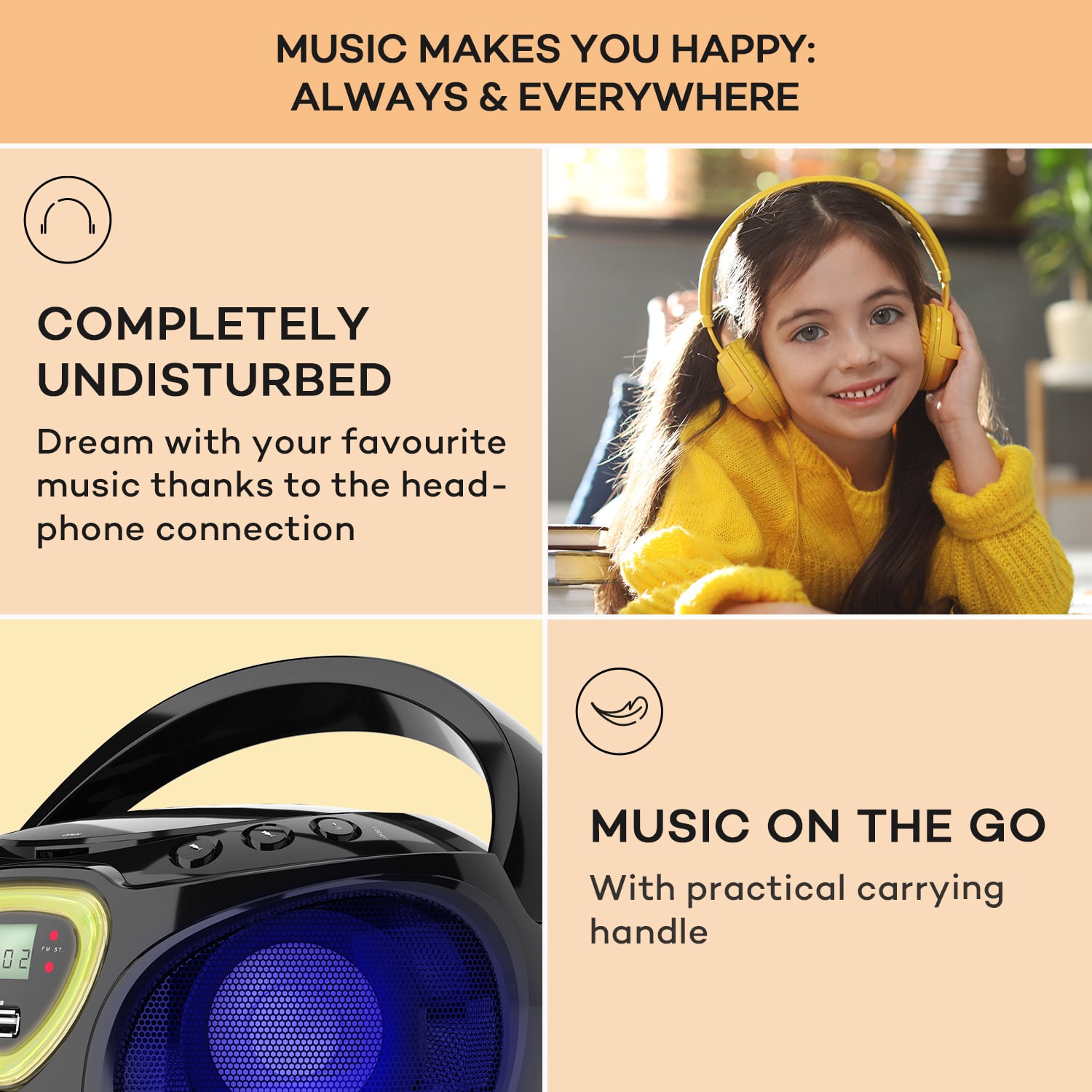 Auna Roadie CD Boombox UKW rádio, Svetelná show, CD prehrávač, Bluetooth 5.0 – Obrázok 5