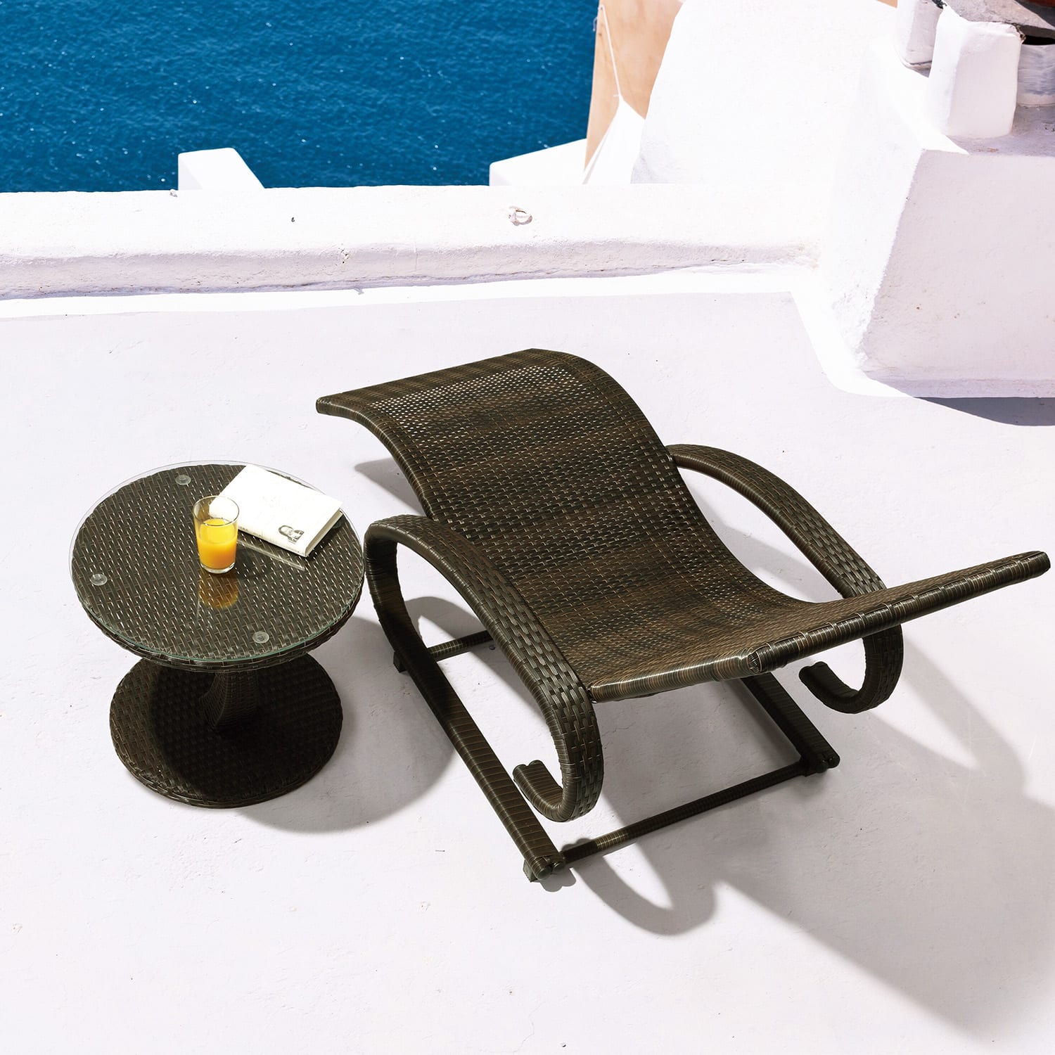 Blumfeldt Tabula, odkladací stolík, 50 cm, sklo, polyratan, hliník, dvojfarebný antracit – Obrázok 2