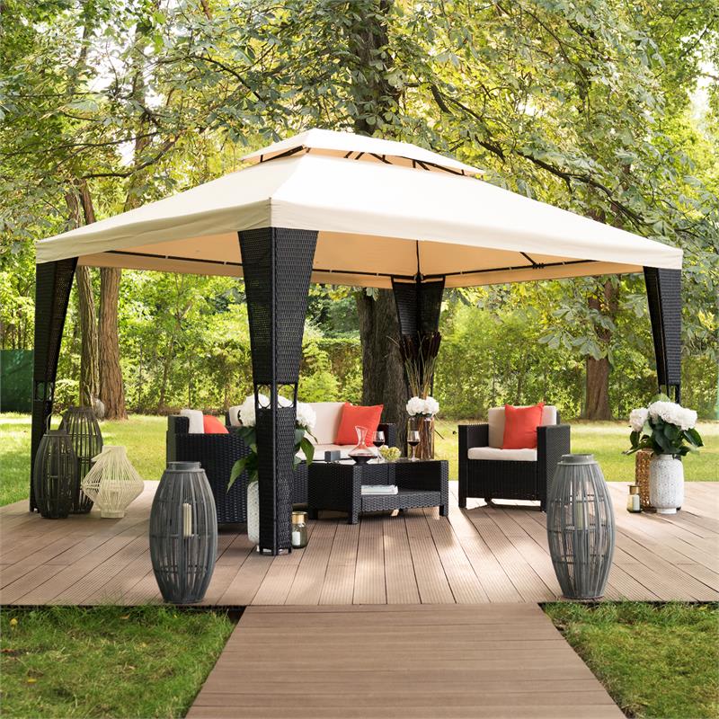 Blumfeldt Avignon, záhradný pavilón, 3 x 4 m, polyratan, polyester, vrátane napínacieho lana – Obrázok 2
