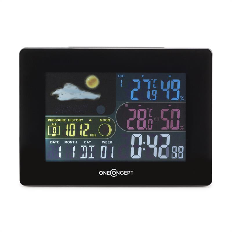 OneConcept Uddevalla, bezdrôtová meteorologická stanica, prevádzka na batérie, alarm, vrátane vonkajšieho senzora – Obrázok 2