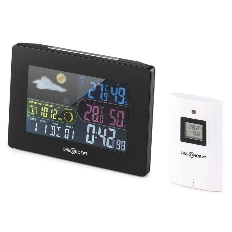 OneConcept Uddevalla, bezdrôtová meteorologická stanica, prevádzka na batérie, alarm, vrátane vonkajšieho senzora – Obrázok 4