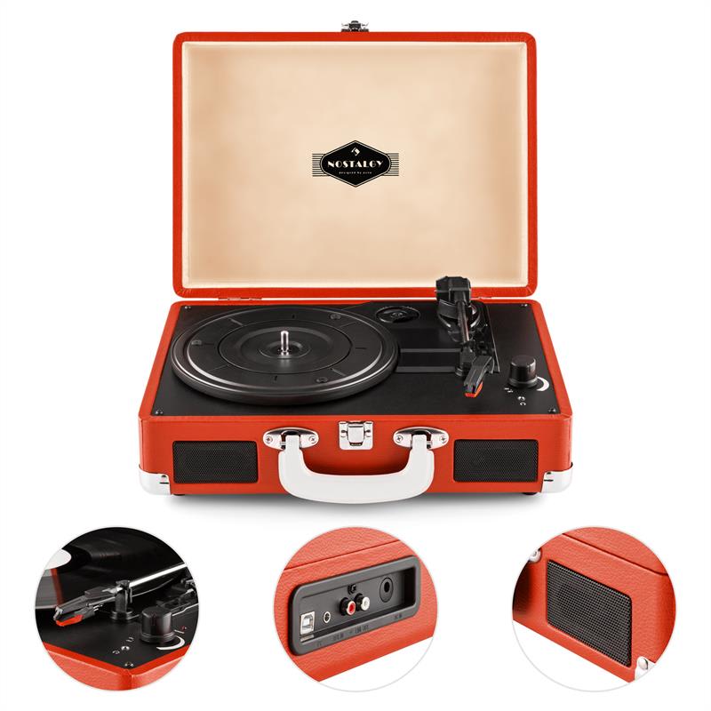 Auna Peggy Sue, červený, retro gramofón, vinyl LP, USB, line out – Obrázok 3
