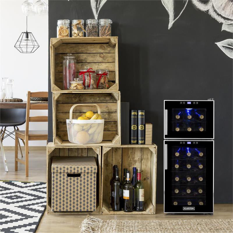 Klarstein Reserva 21 vinotéka 2 zóny 56 l 21 fliaš trieda D čierna – Obrázok 2