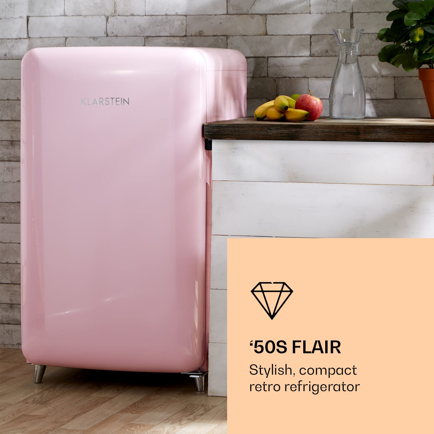 Klarstein PopArt Pink retro chladnička E, 118 l / 13 l mraziarenský priestor, ružová – Obrázok 2
