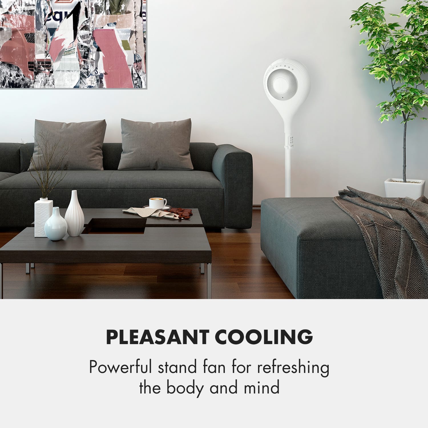 Klarstein Airflex 360°, stojanový ventilátor, senzor tela, 65 W, diaľkový ovládač, biely – Obrázok 2
