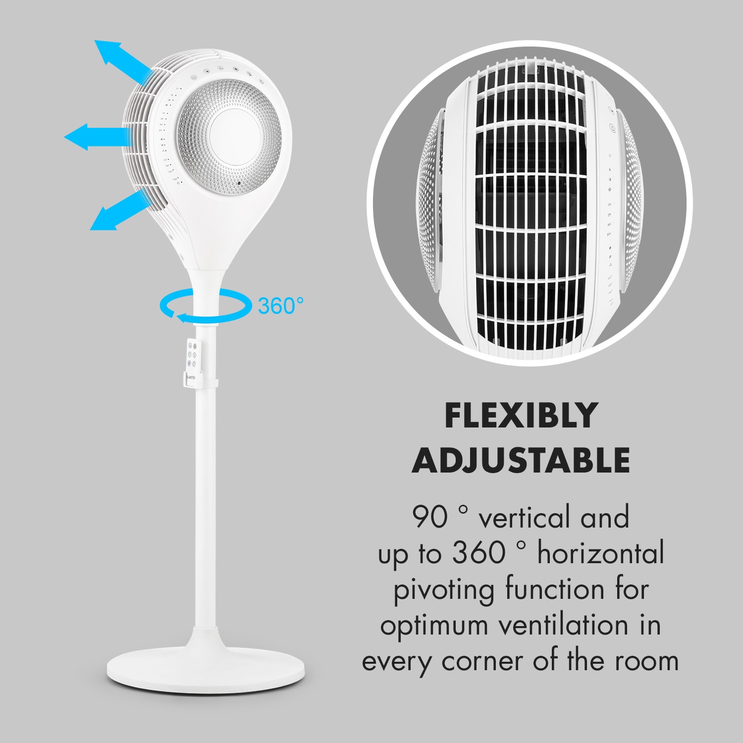 Klarstein Airflex 360°, stojanový ventilátor, senzor tela, 65 W, diaľkový ovládač, biely – Obrázok 4