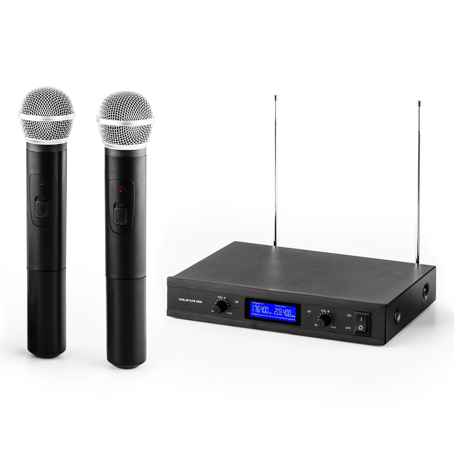 Auna Pro VHF-400 Duo 1, 2-kanálová sada VHF bezdrôtových mikrofónov, 1 x prijímač, 2 x ručný mikrofón – Obrázok 5