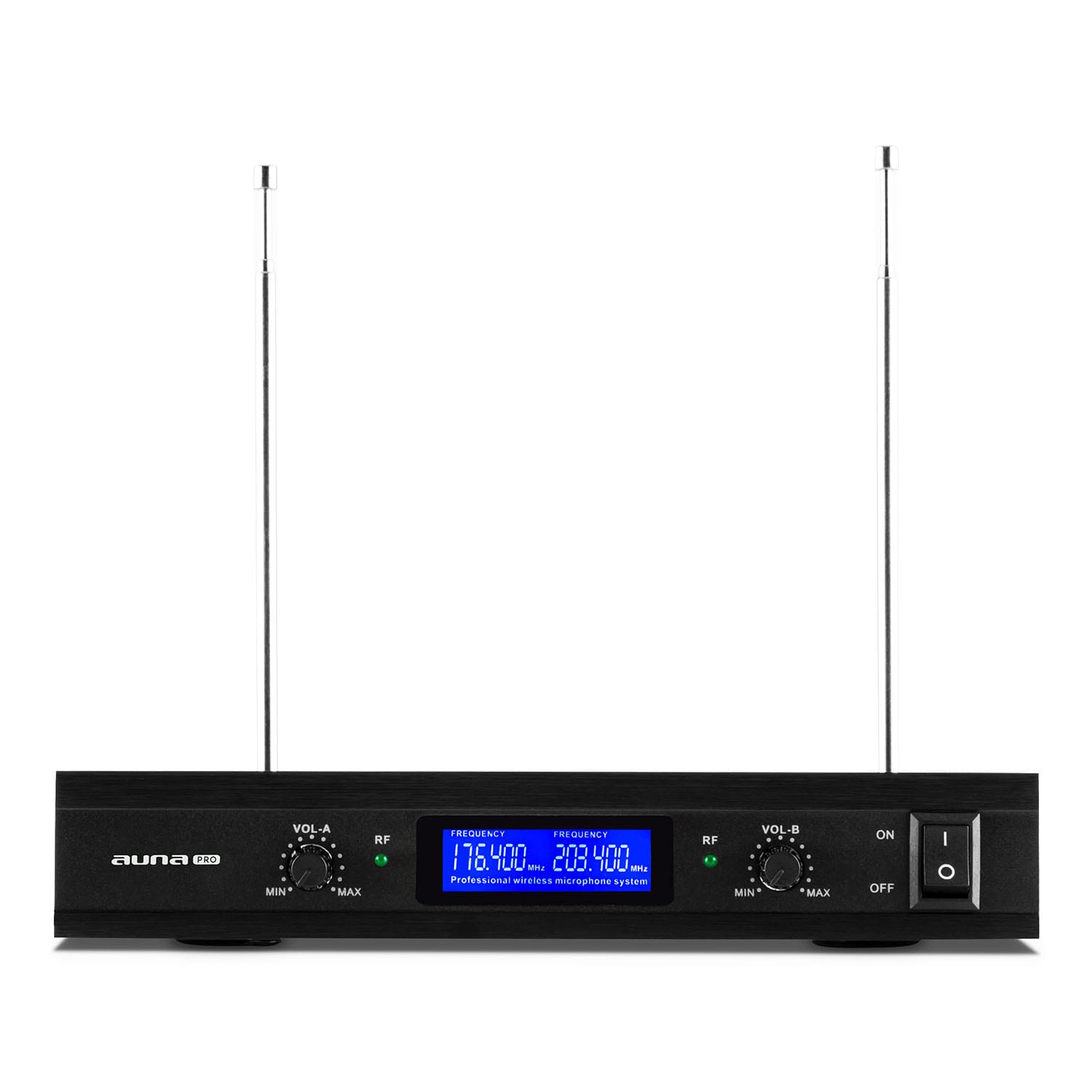 Auna Pro VHF-400 Duo 2, 2-kanálová sada VHF bezdrôtových mikrofónov, 1 x prijímač, 2 x headset mikrofón – Obrázok 2