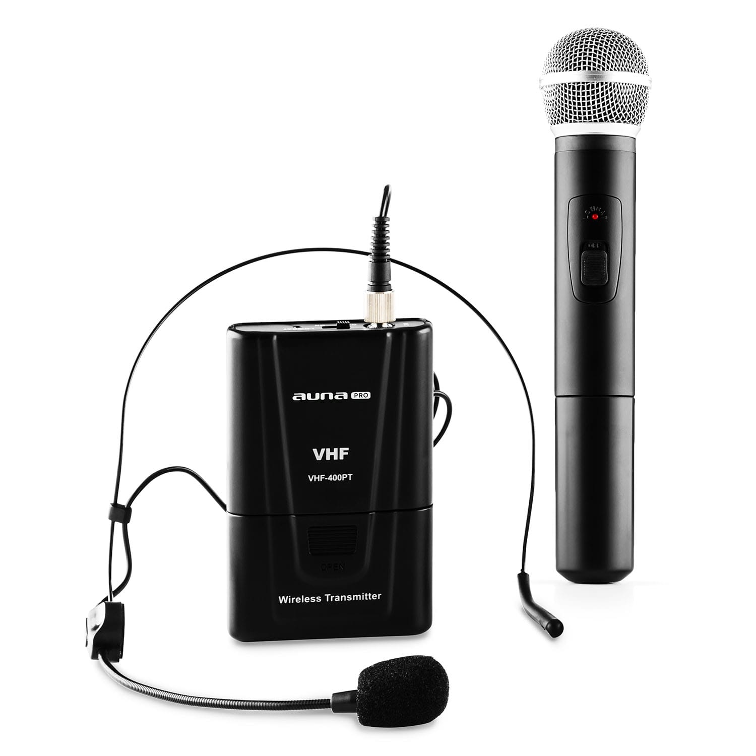 Auna Pro VHF-400 Duo 3, 2-kanálová sada VHF bezdrôtových mikrofónov, 1 x headset mikrofón + 1 x ručný mikrofón – Obrázok 3