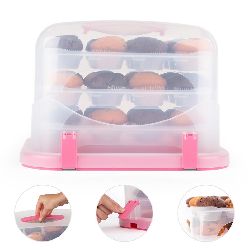 Klarstein Pinkkäppchen XL, ružový, box na koláč, držiak na muffiny, 36 ks, 34,5 x 25 x 25,5 cm – Obrázok 3