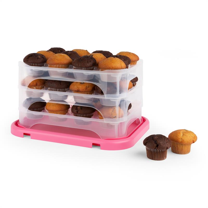 Klarstein Pinkkäppchen XL, ružový, box na koláč, držiak na muffiny, 36 ks, 34,5 x 25 x 25,5 cm – Obrázok 4