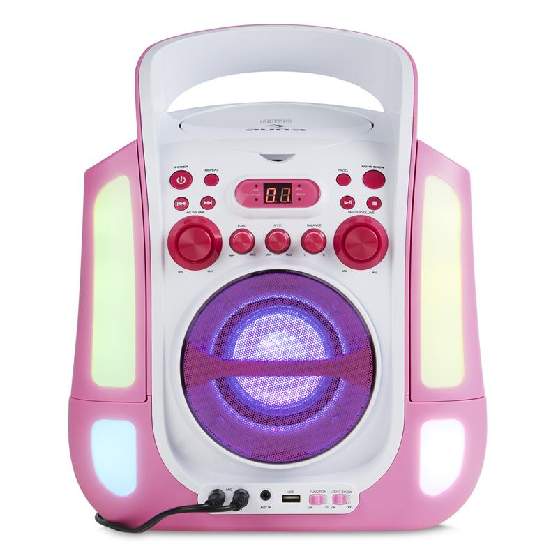 Auna Kara Illumina, ružový, karaoke systém, CD, USB, MP3, LED svetelná show, 2 x mikrofón, prenosný – Obrázok 2