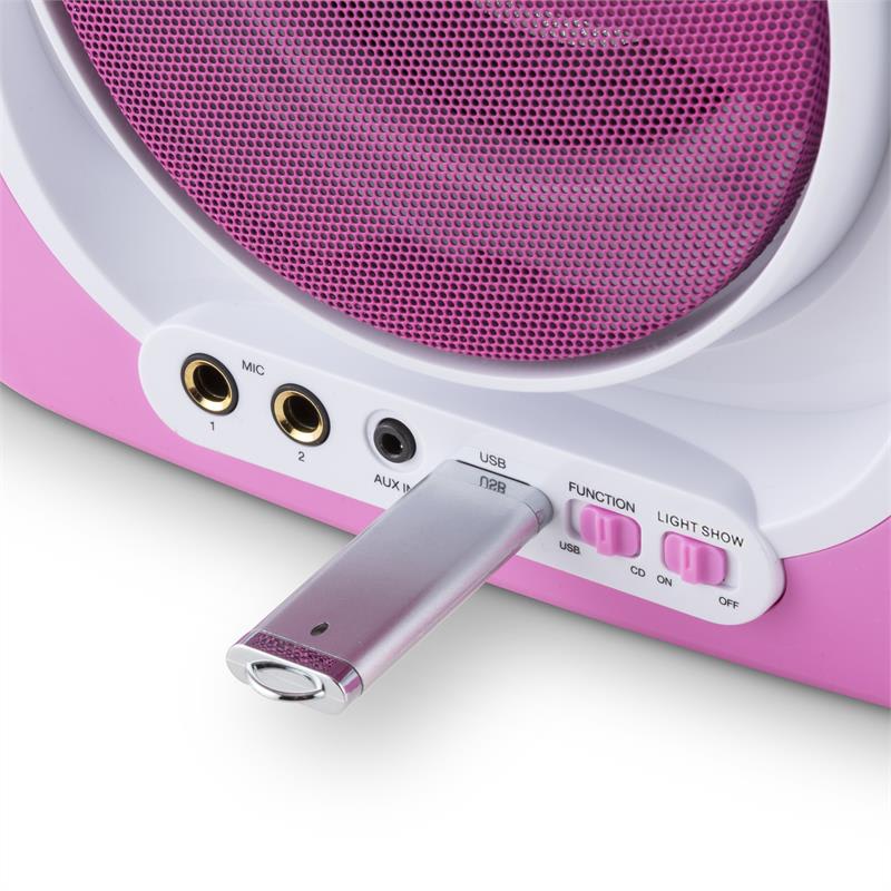 Auna Kara Illumina, ružový, karaoke systém, CD, USB, MP3, LED svetelná show, 2 x mikrofón, prenosný – Obrázok 4