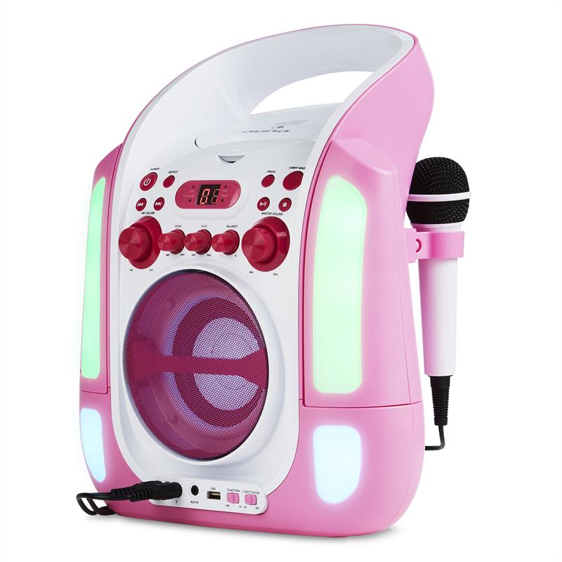 Auna Kara Illumina, ružový, karaoke systém, CD, USB, MP3, LED svetelná show, 2 x mikrofón, prenosný – Obrázok 5