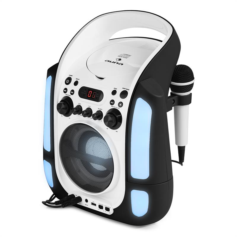 Auna Kara Illumina, čierny, karaoke systém, CD, USB, MP3, LED svetelná show, 2 x mikrofón, prenosný – Obrázok 4